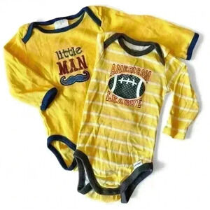 Bundle sz 3-6mo snap long sleeve fall onsies football & mustache 100% cotton